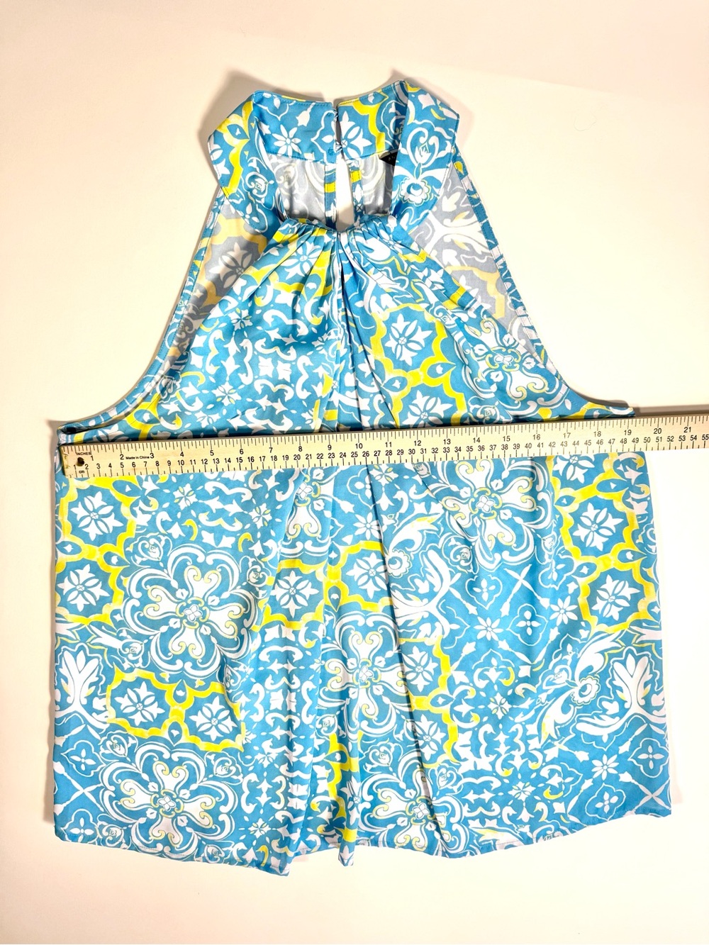 Ann Taylor Blue Yellow Tile Halter Top Blouse Petite Large Amalfi Resort Cruise - Picture 10 of 13